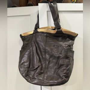 Jimmy Choo Dark Brown Lambskin Bag with 24k Gold trim